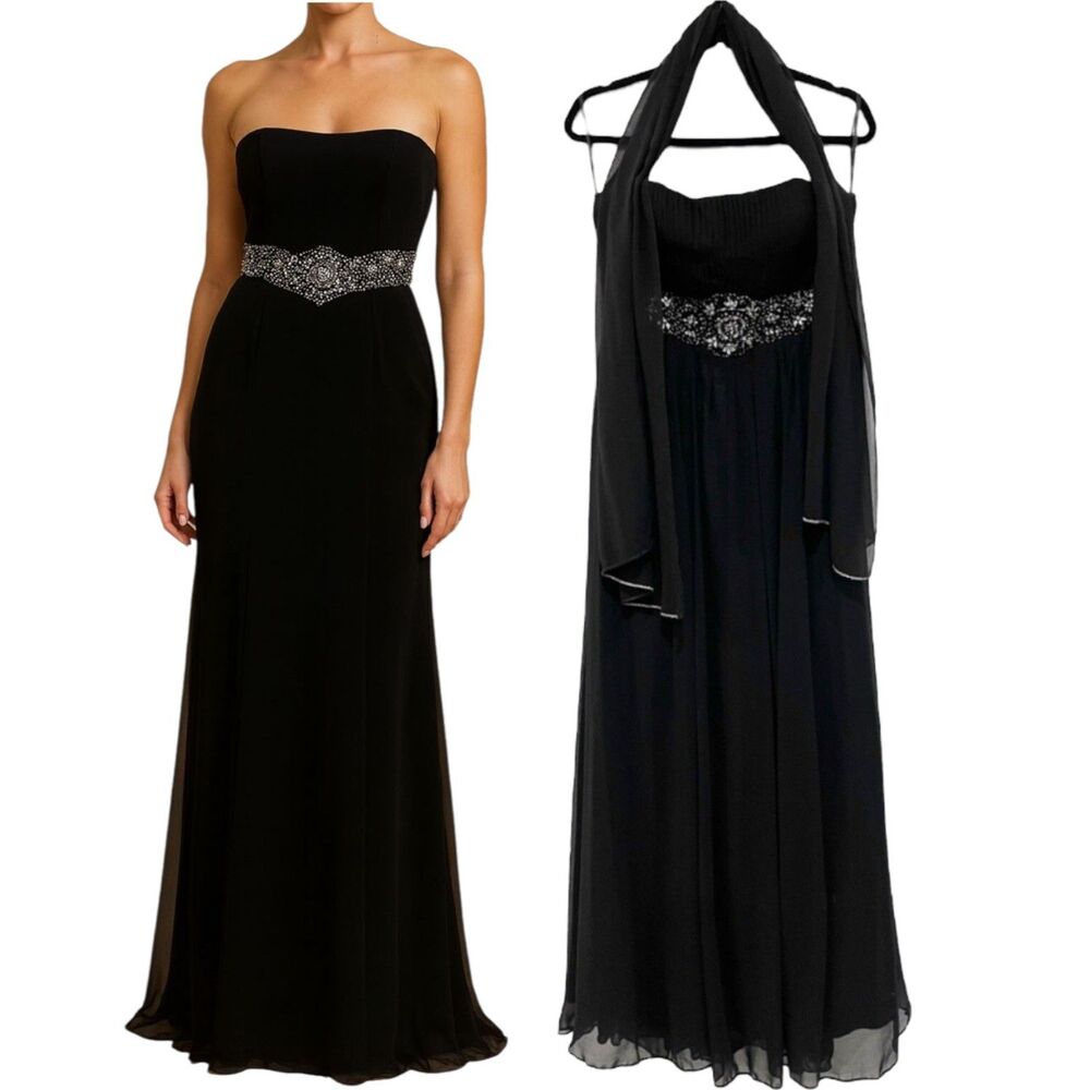 May Queen Couture Black Formal Maxi Dress 10 Strapless Prom Party Wedding Guest